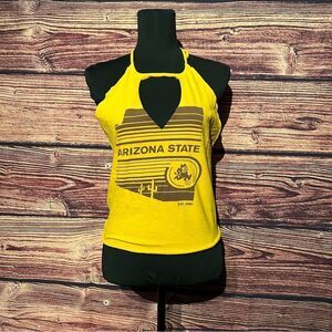Arizona State Women's Yellow Small Halter Shirt Top Blouse Customized Tie Back